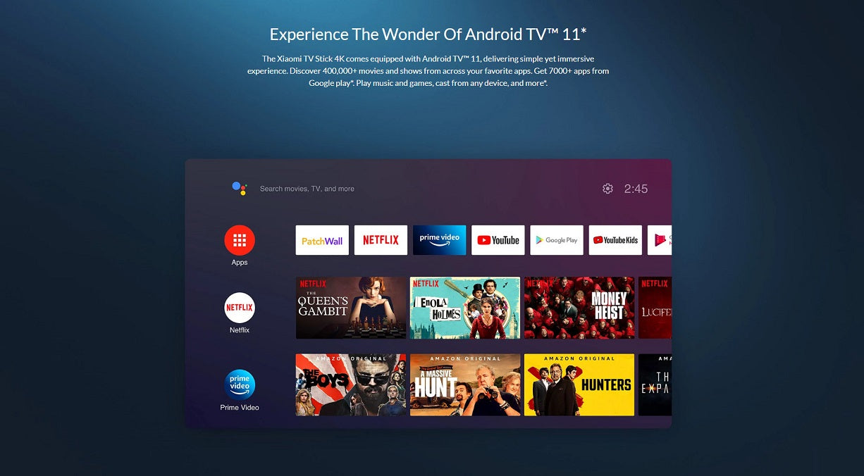 Mi TV Stick “Stream Anywhere” with 2 GB RAM & 16 GB ROM — plug, play, and enjoy.