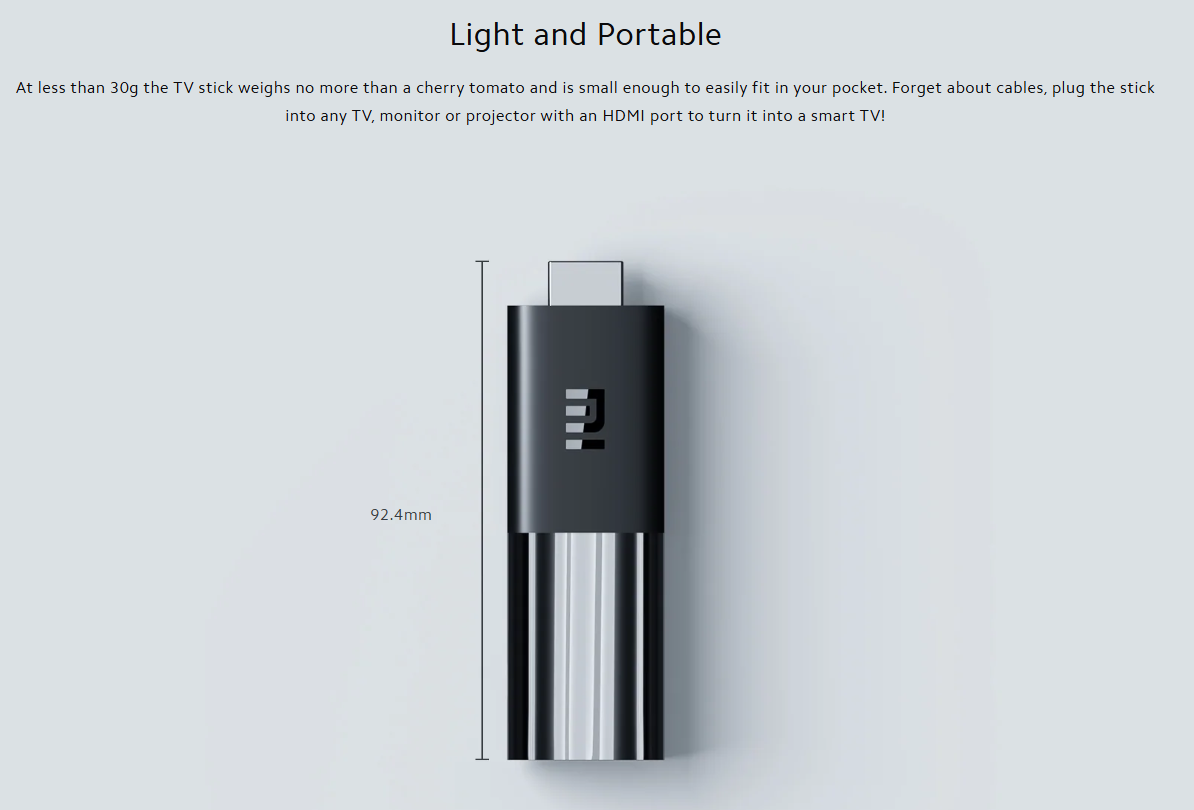 Mi TV Stick “Stream Anywhere” with 2 GB RAM & 16 GB ROM — plug, play, and enjoy.