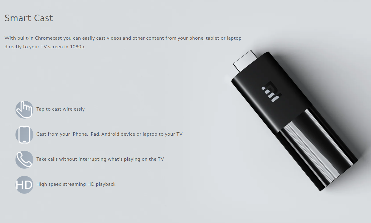 Mi TV Stick “Stream Anywhere” with 2 GB RAM & 16 GB ROM — plug, play, and enjoy.