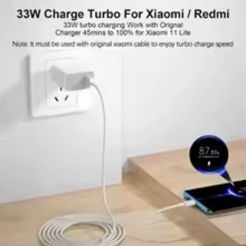 ⚡ Xiaomi 33W Original Fast Charger (Box Pulled) with Type-C Cable – Turbo Power Charging
