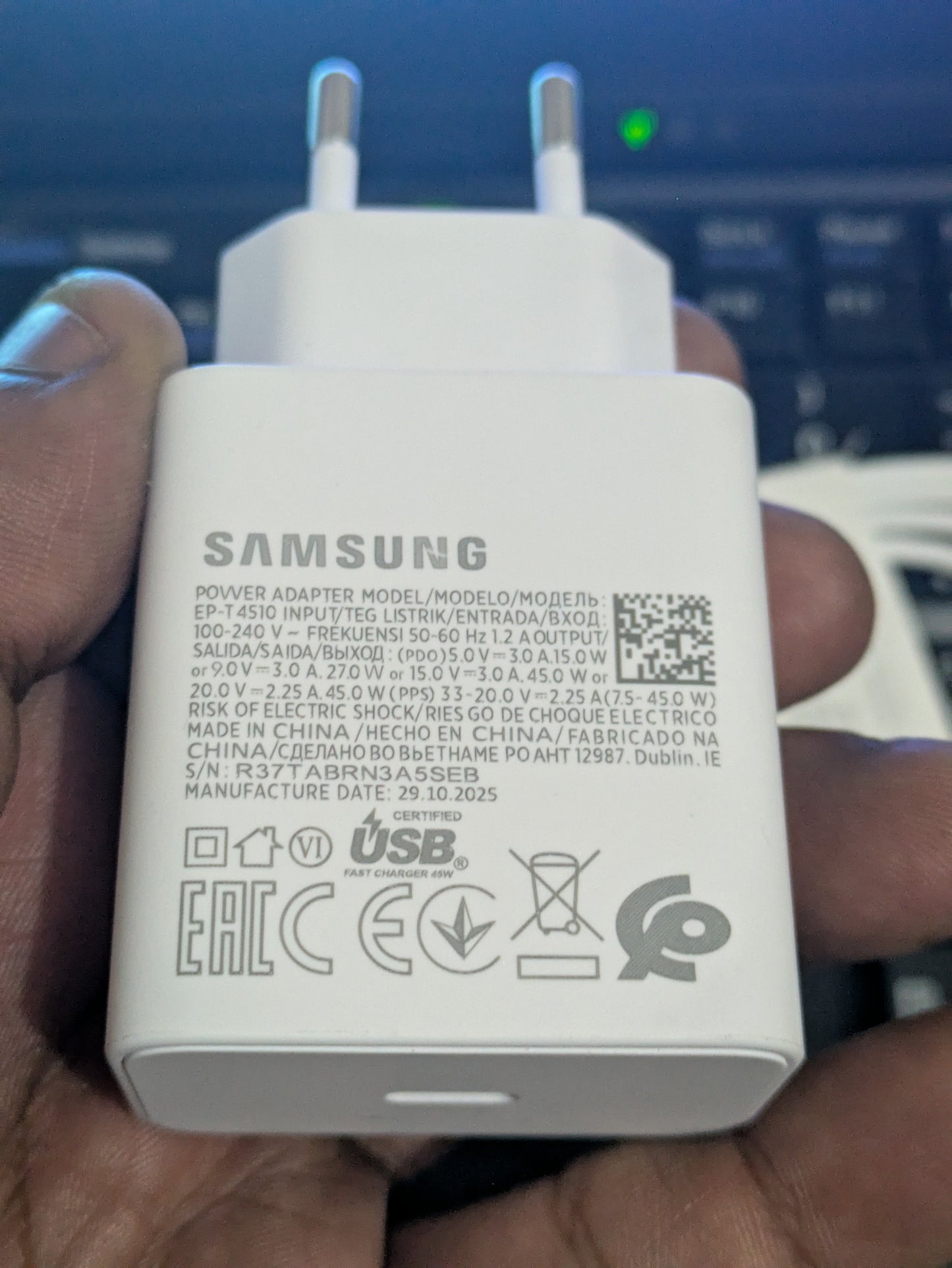 Samsung 45W Official Original Charger with 5A Type-C Vietnam Cable
